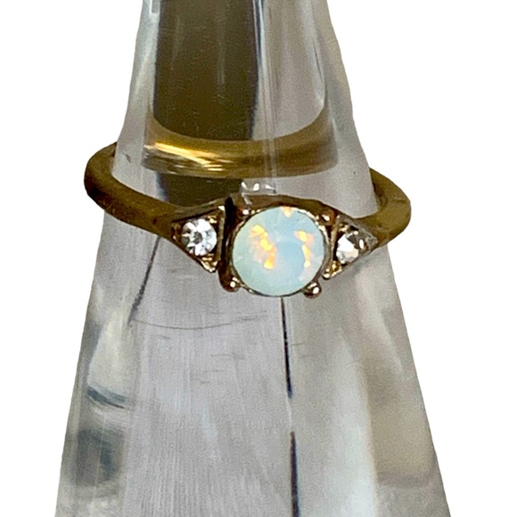 unbranded Jewelry - Crystal Simulated Opal & Clear Crystal Gold Plated Fashion Woman’s Ring Jewelry